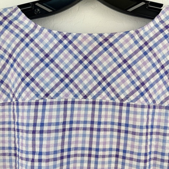 Woman‎ Within Button Up Shirt Womens Short Sleeve Gingham Purple Blue 1X 22/24 - Picture 10 of 10